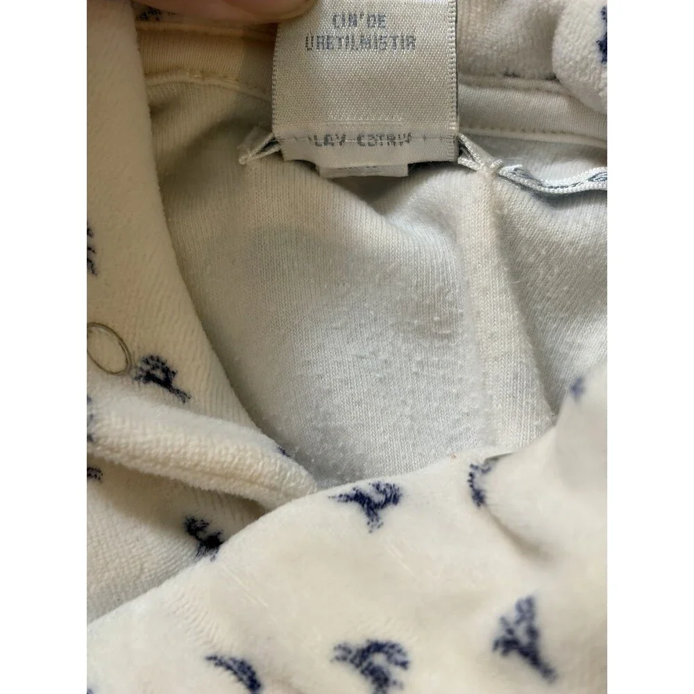 Ralph Lauren White Fleece Deer Print Footed One‎ Piece Bodysuit Baby 6 months